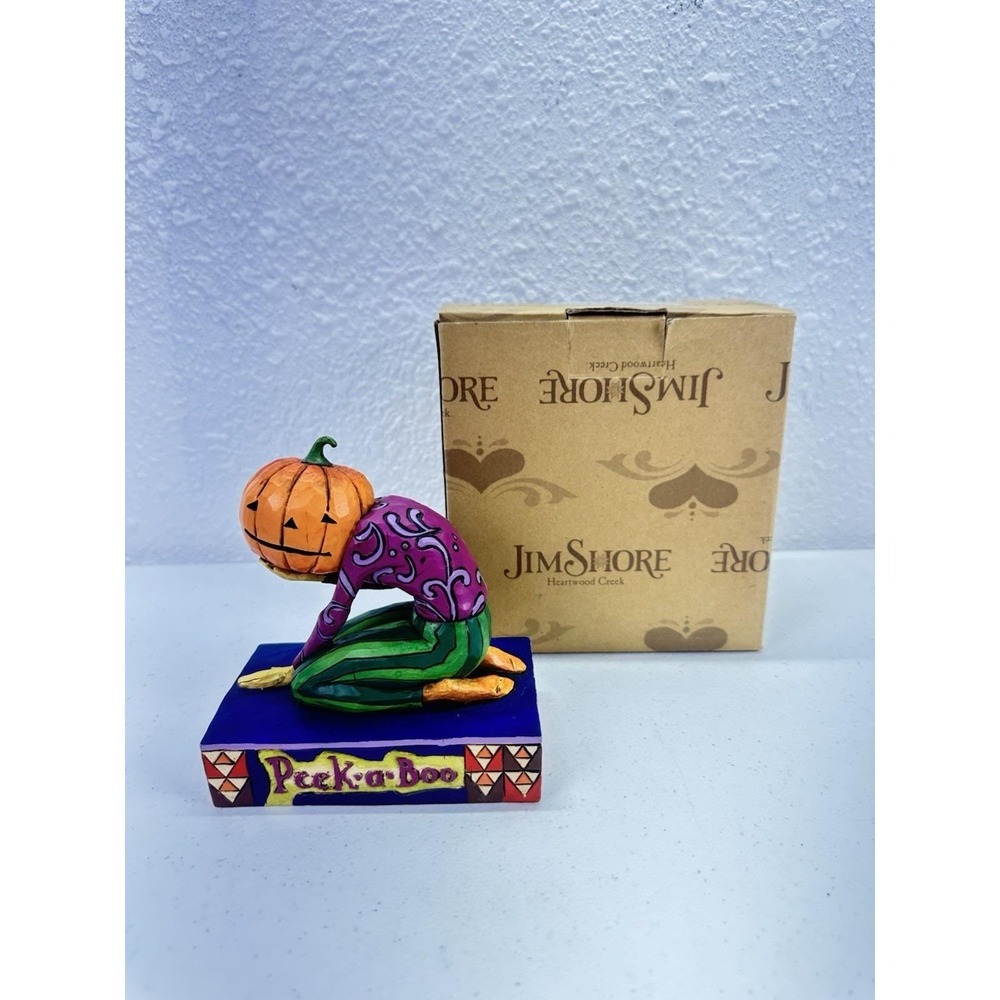 Jim Shore Heartwood PEEK-A-BOO Resin Halloween Pumpkin Head Figurine With BOX